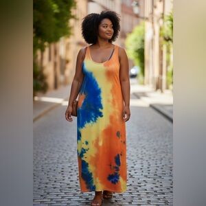 Xxl Vibrant Tie-Dye Maxi Dress